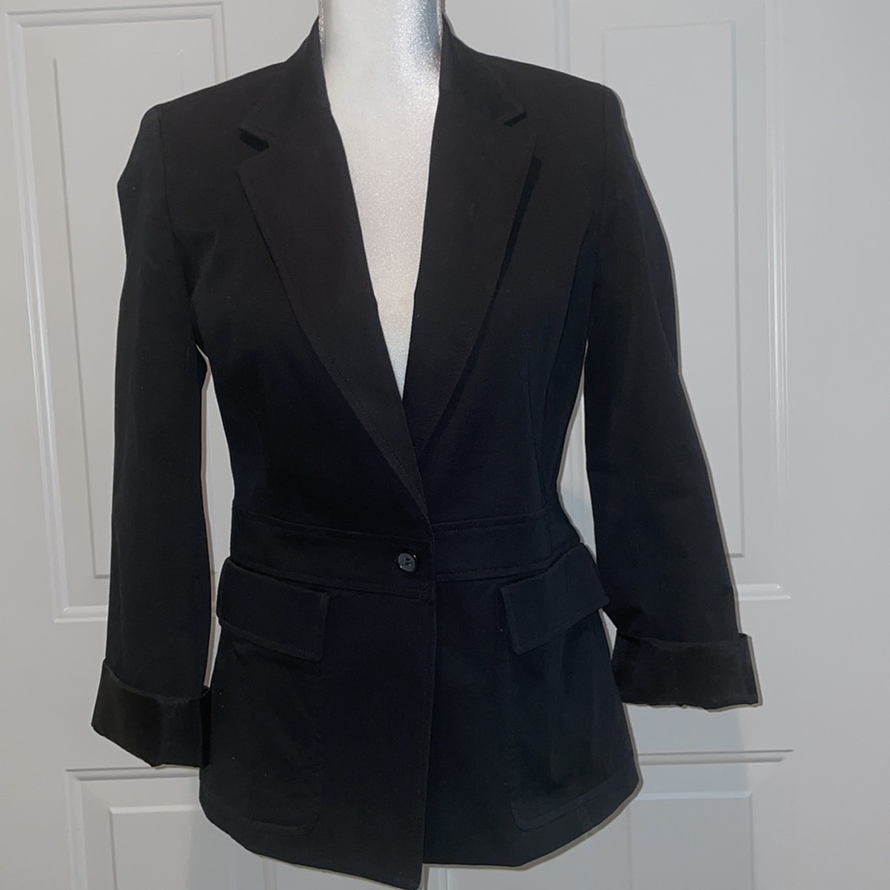 Express Stretch SZ 3/4 Women’s Lined Black One Button  Two Pocket Blazer - Picture 14 of 14